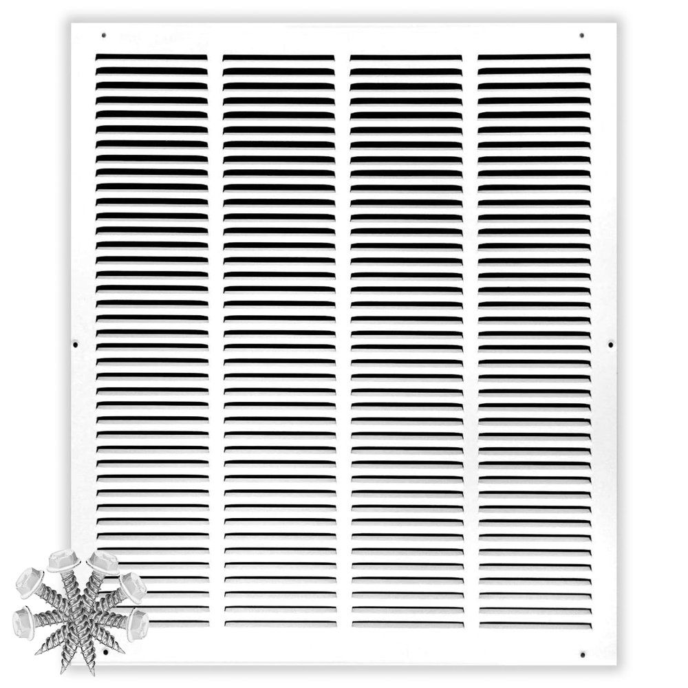 HVAC Premium 16'' x 20'' [Duct Opening] Flat Stamped Steel Return Air Grille - Sidewall and Ceiling - HVAC Vent Duct Cover - White [Outer Dimensions: 17.75''w X 21.75''h]