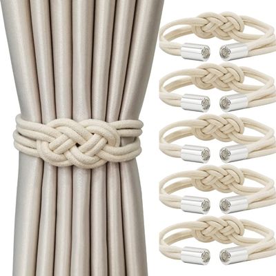 Curtain Tiebacks Magnetic Design Curtain Tiebacks, Chinese Knot Simple Curtain Buckle, Cotton Rope Modern Curtain Holdbacks, Nordic Style Curtain Decoration (Color : Beige, Size : 6pcs)