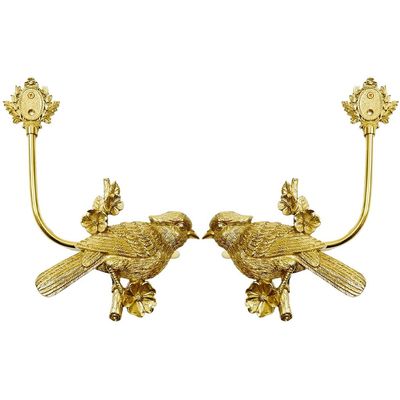 Curtain Tiebacks Bird Brass Curtain Holdbacks, American Curtain Decoration, Vintage Animal Curtain Tiebacks, Hole Installation (Color : Gold, Size : Set)