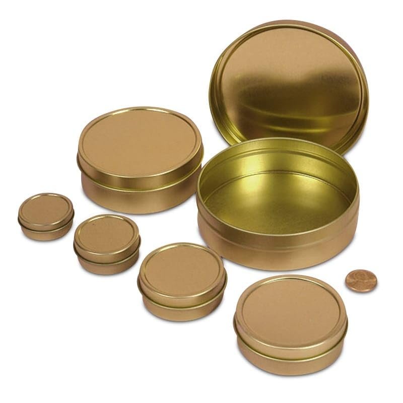 4oz Gold Shallow Round Tin Can | Quantity: 24