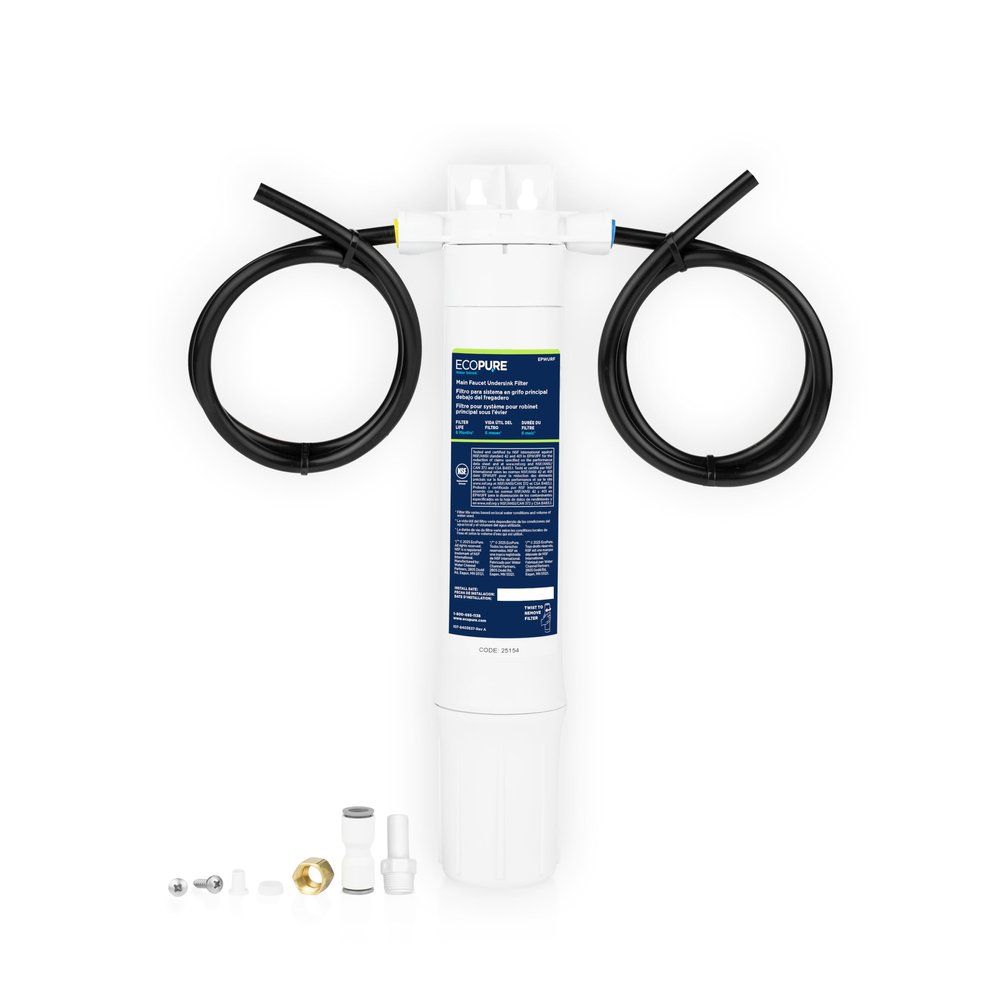 EcoPure Main Faucet Under Sink Inline Water Filtration System (EPWUFF1) | NSF Certified | Reduces Chlorine, Sediment & Cysts | No Additional Faucet Required
