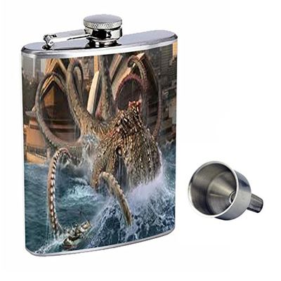 Kraken Perfection In Style 8oz Stainless Steel Whiskey Flask with Free Funnel D-007