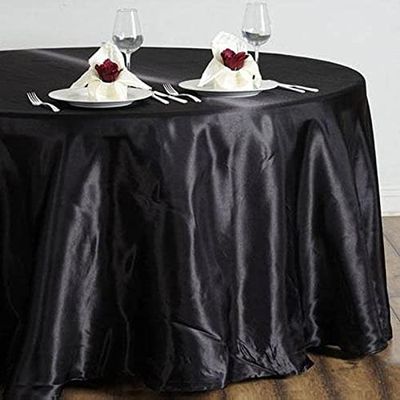 BalsaCircle 108-Inch Black Round Satin Tablecloth Table Cover Linens for Wedding Party Catering Kitchen Dining Events Kitchen Dining