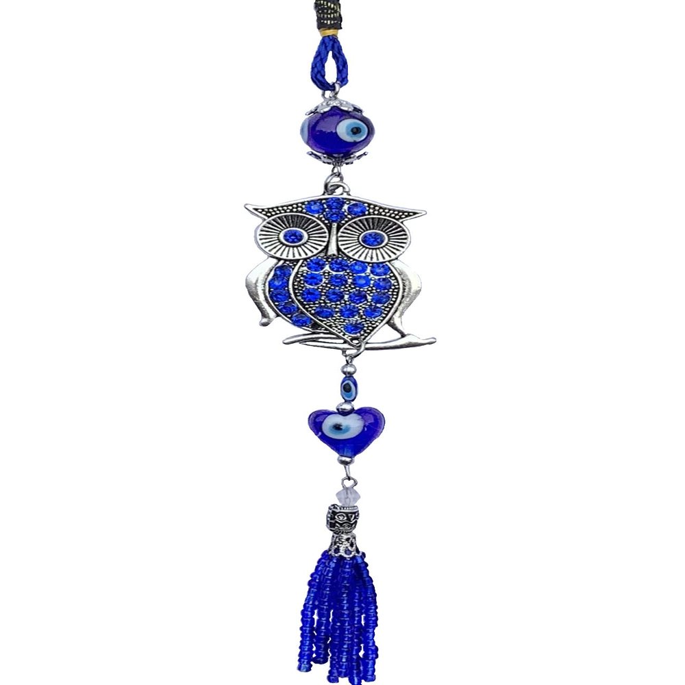 Blue Evil Eye Owl Car or Wall Decor Charm Hanging for Protection (with a Betterdecor Pouch)-25
