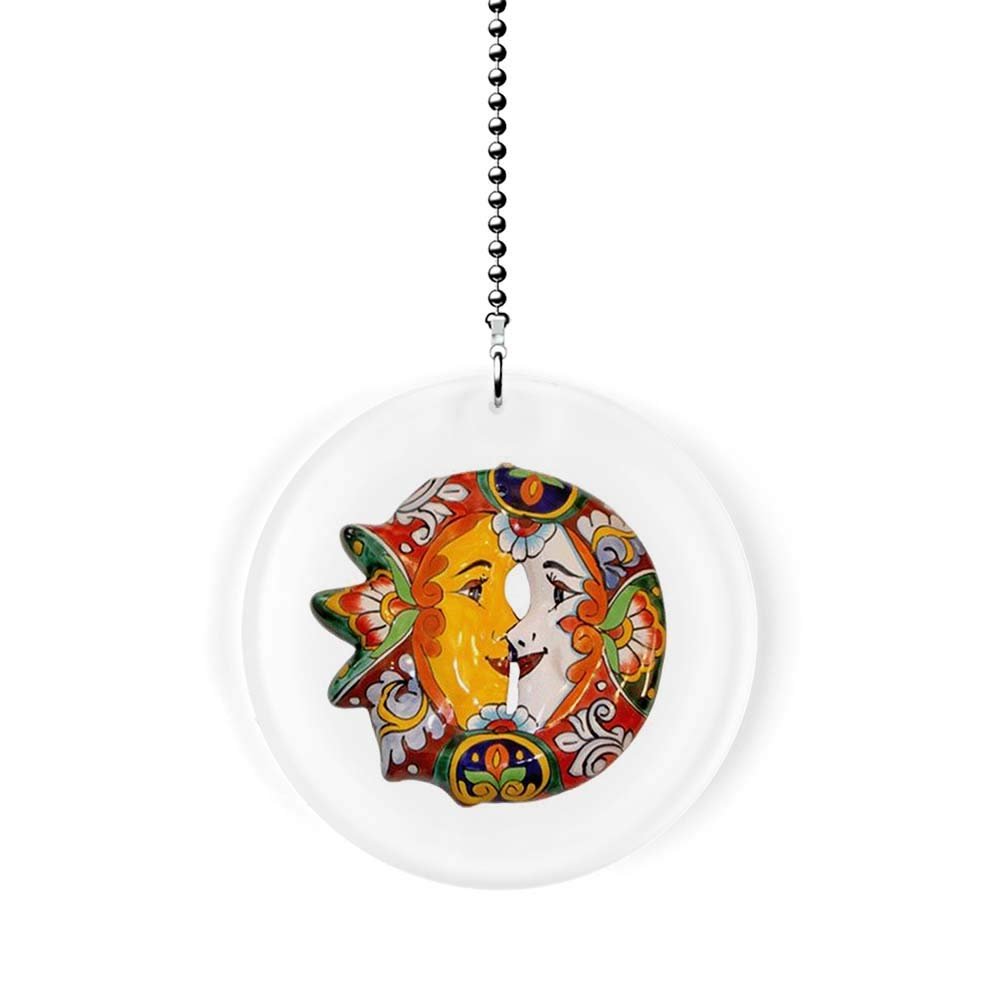 Mexican Talavera Kissing Sun and Moon Fan/Light Pull