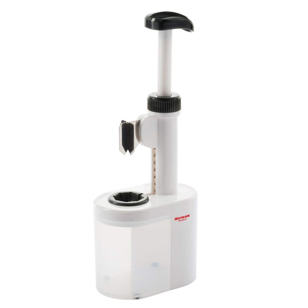 Westmark 40232260 2-in-1 Plum Pitter Stoner with Stainless Steel Plunger and Waste Container, White
