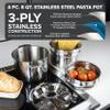 Viking 3-Ply Stainless Steel Pasta Pot with Lid, 8 Quart, 4 Piece Multipot Kitchen Cookware, Includes Pasta Insert and Steamer Basket, Dishwasher and Oven Safe, Induction Ready, Silver view 2