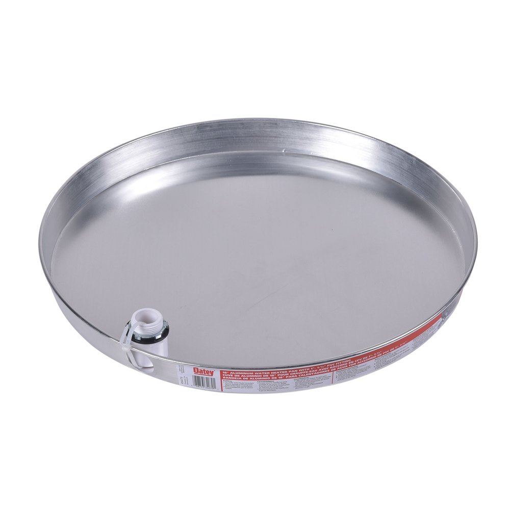Oatey 34079 Aluminum Pan with 1-Inch PVC Fitting and Pre-cut Side Opening, 18-Inch, White/Aluminum