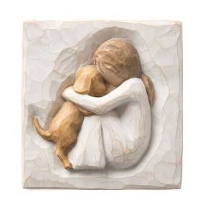 Willow Tree True, Truly a Friend, an Expression of Friendship and Love of Dogs in Carved Bas-Relief, Sculpted Hand-Painted Plaque