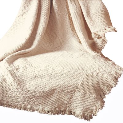 Manual Textured Blocks Fringed Natural 2-Layer Throw, 46 X 60-Inch