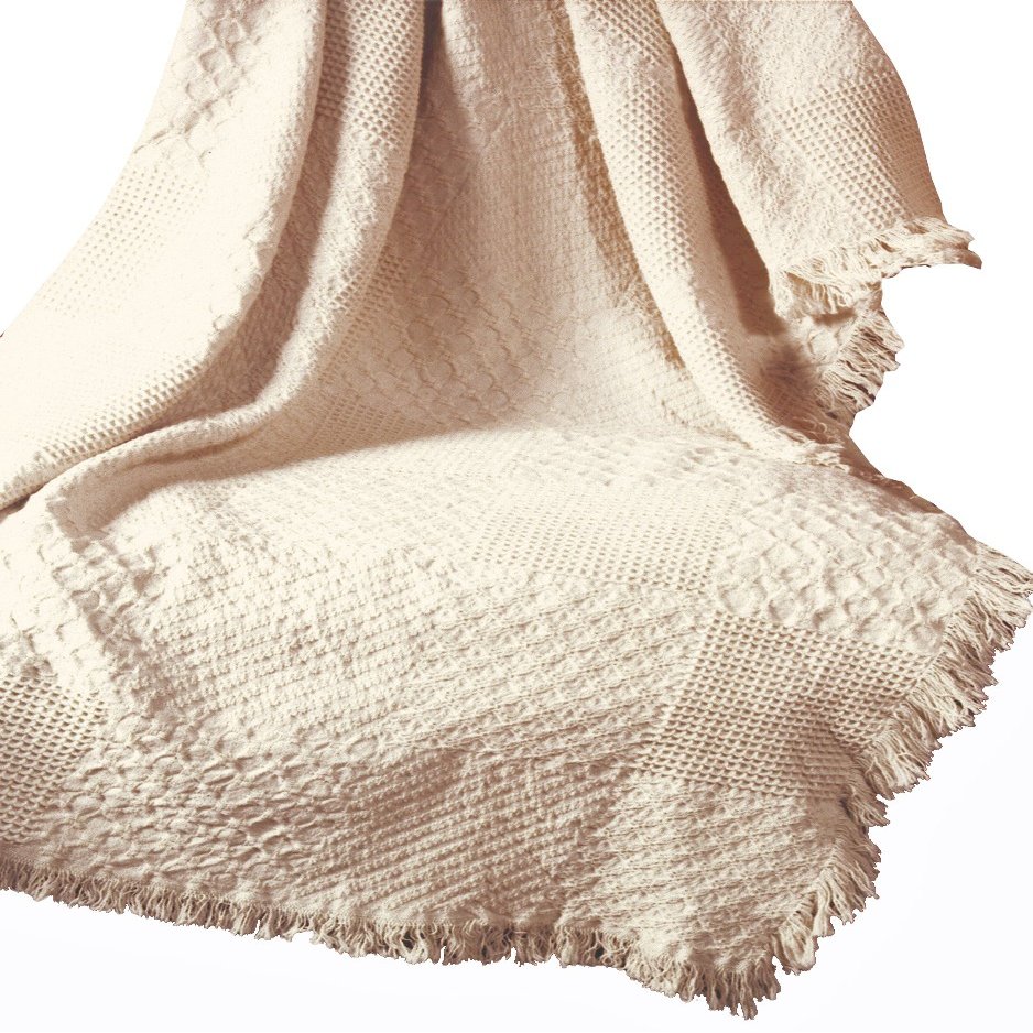 Manual Textured Blocks Fringed Natural 2-Layer Throw, 46 X 60-Inch