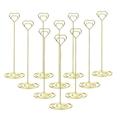 Jofefe 10pcs 8.6 Inch Tall Place Card Holder Table Number Holder Table Card Holder Table Number Stands with Heart Shap Photo Memo Clips for Wedding Favors, Gold