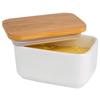 Arswin Porcelain Butter Dish with Lid,Ceramic Butter Dish with Bamboo Lip,Butter Keeper Container with Cover for Countertop or Refrigerator,Heat Resistant Kitchen Butter Storage Dish,White (300ml) view 1