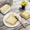 Arswin Porcelain Butter Dish with Lid,Ceramic Butter Dish with Bamboo Lip,Butter Keeper Container with Cover for Countertop or Refrigerator,Heat Resistant Kitchen Butter Storage Dish,White (300ml) view 2