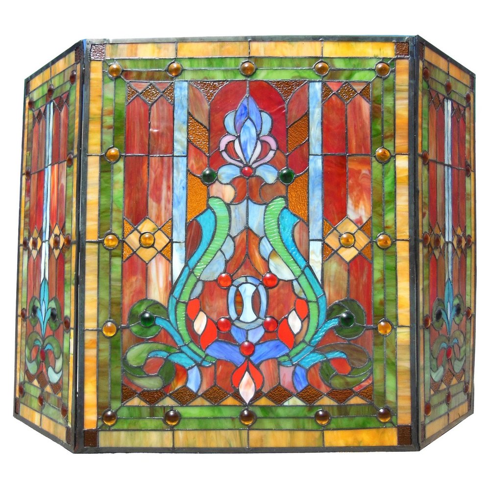 Chloe CH1F323RV44-GFS 44 in. Lighting Tiffany Stained Glass Folding Victorian Fireplace Screen - 3 Piece