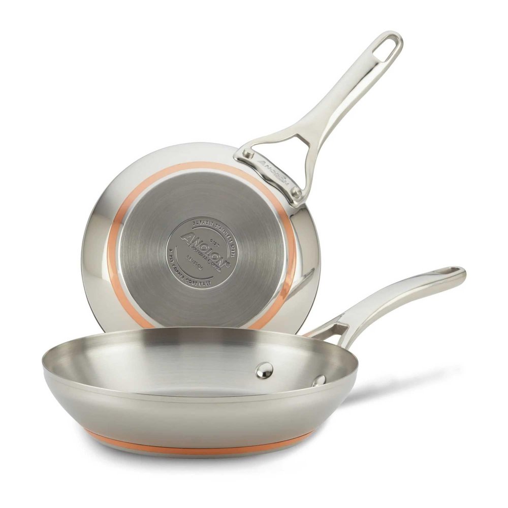 Anolon Nouvelle Stainless Stainless Steel Frying Pan Set / Fry Pan Set / Skillet Set - 8 Inch and 9.5 Inch , Silver
