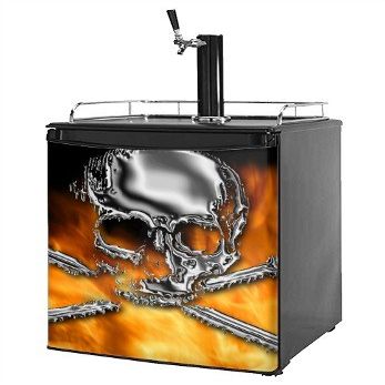 WallThat Chrome Skull on Fire Refrigerator Skin - Medium Size (19520KEGFRIMEDUSK)