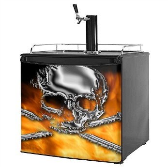 WallThat Chrome Skull on Fire Refrigerator Skin - Medium Size (19520KEGFRIMEDUSK)