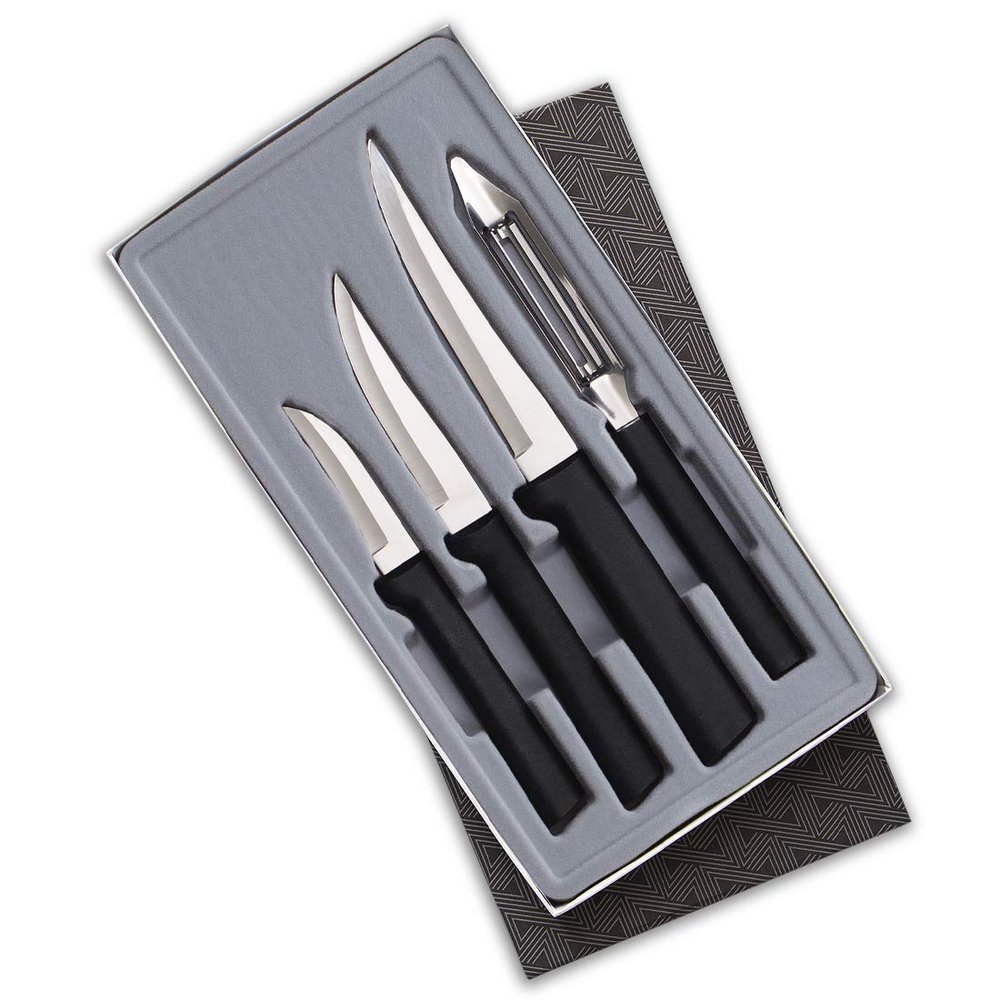RADA Cutlery Meal Prep Gift Set (G205), 4-Piece Knife Set, Stainless Steel Blades, Made in USA, Black Handles