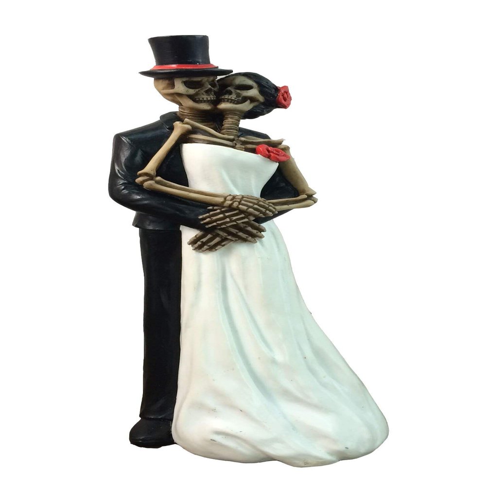 DWK 8" Till Death Day of the Dead Dia de los Muertos Skeleton Couple Decorative Figurine Bride and Groom Mini Statue Wedding Cake Topper