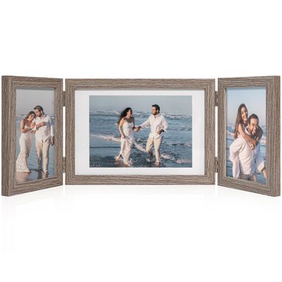 Afuly 5x7 Picture Frame 3 Picture Frames 4x6 5x7 Photo Frames Trifold Triple Collage Rustic Wood Vertical Horizontal Desk Wall Display Decor, Unique Wedding Birthday Gifts for Women Mom Family Friends