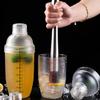 Homestia 2 pcs Clear Cocktail Shaker Set, 1 pcs Plastic Bar Shaker with 1pc Plastic Cocktail Double Measuring Jigger, Hand Drink Mixer Boba Tea Shaker w/Scales, Bar Tool Transparent (500ml/17oz) view 2