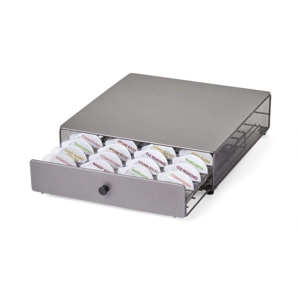Nifty Cocktail Beverage Bartesian Capsule Drawer Holds up to 36 Capsule Pods, Smooth Glide Rolling Drawer, Silver, Countertop Bar Organizer