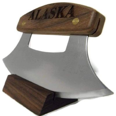 Alaskan Ulu, Inupiat Style with Alaska Etched Walnut Handle 6 Inch