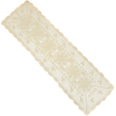 kilofly Handmade Crochet Lace Rectangular Table Runner 15 x 51 Inch, Beige