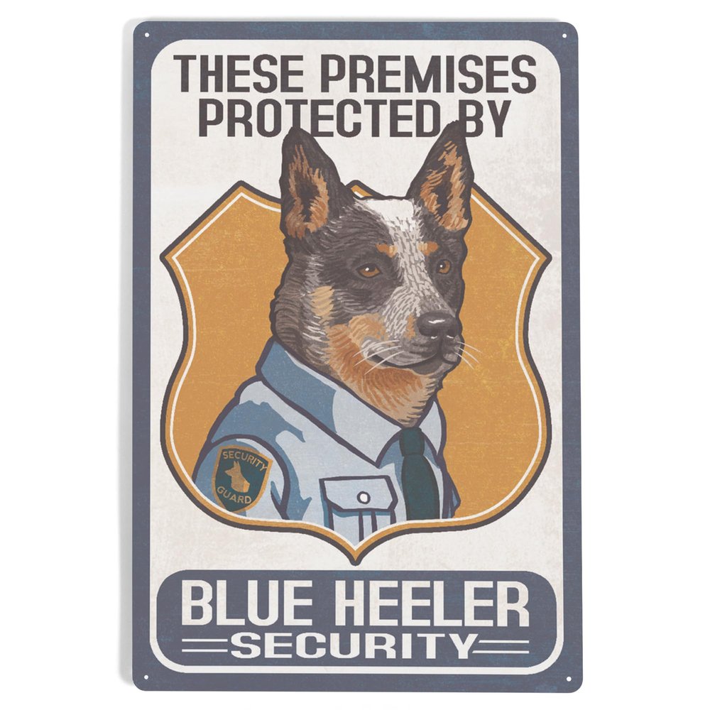 Lantern Press 12x18 Inch Metal Sign, Blue Heeler Security, Dog Sign