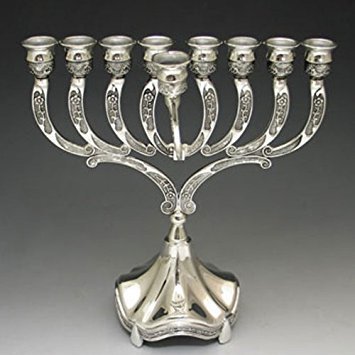 Silver Plated 9.5" Tall Hanukkah Menorah for Candle or Oil use