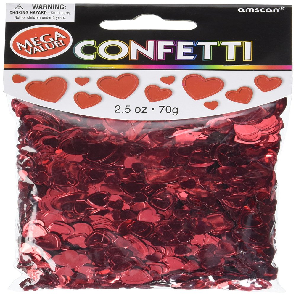 Dazzling Red Hearts Confetti - 2.5 oz. (1 Pack)  Romantic Party Decor for Weddings, Bridal Showers, and More