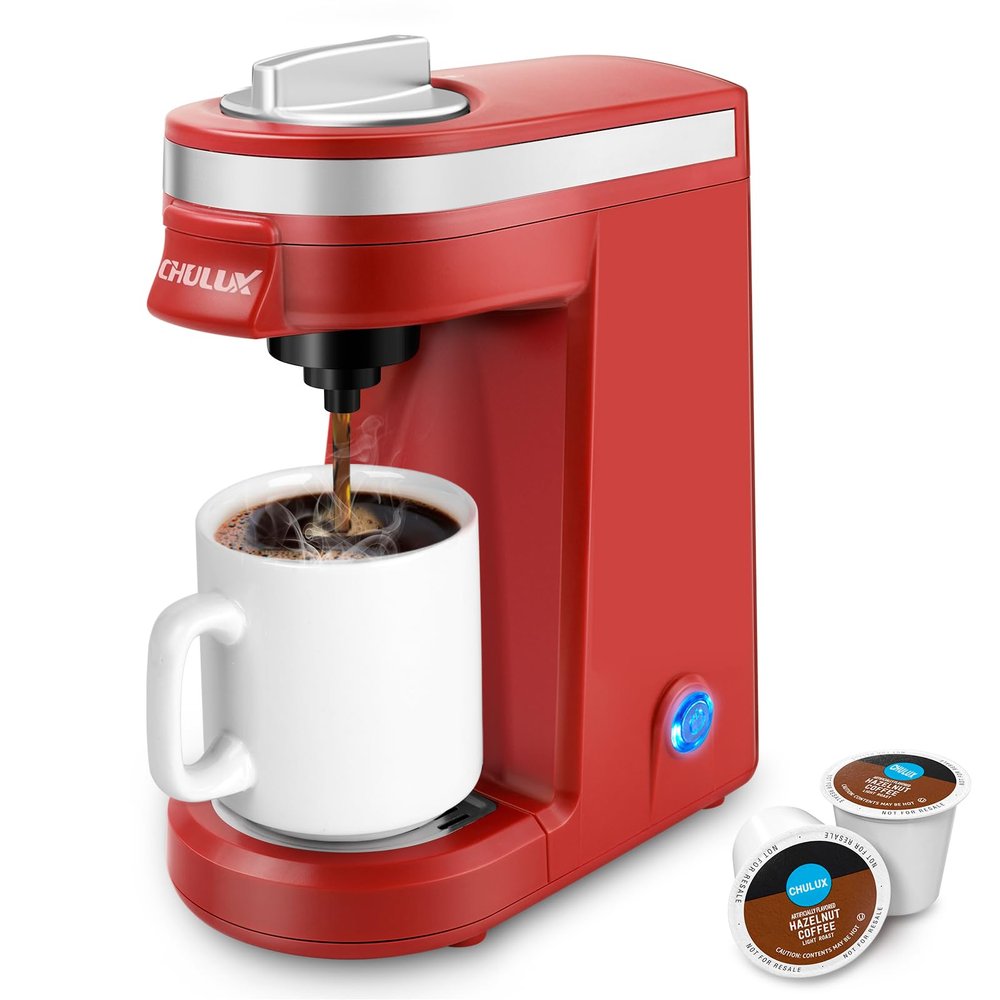 CHULUX Mini Coffee Maker for K Capsule, Single Serve Coffee Maker for One Cup Americano, Lightweight Pod Coffee Machine, Red