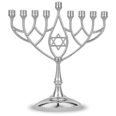Traditional Classic Geometric Hanukkah Menorah 9" Silver Plated Chanukah Candle Minorah Fits Standard Hanukah Candles by Zion Judaica