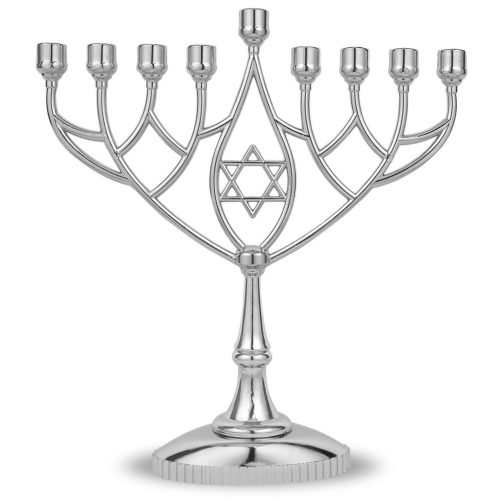Traditional Classic Geometric Hanukkah Menorah 9" Silver Plated Chanukah Candle Minorah Fits Standard Hanukah Candles by Zion Judaica