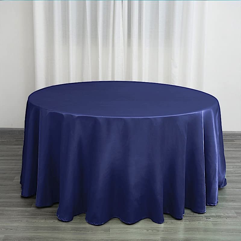 BalsaCircle 120 inch Navy Blue Satin Round Tablecloth Table Cover Linens for Wedding Table Cloth Party Reception Events Kitchen Dining
