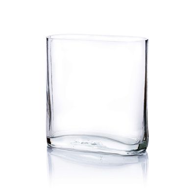 WGV Tall Rectangle Block Vase, Width 3", Length 7", Height 8", Clear Round Glass Floral Container Wedding Party Event Home Office Decor, 1 Piece