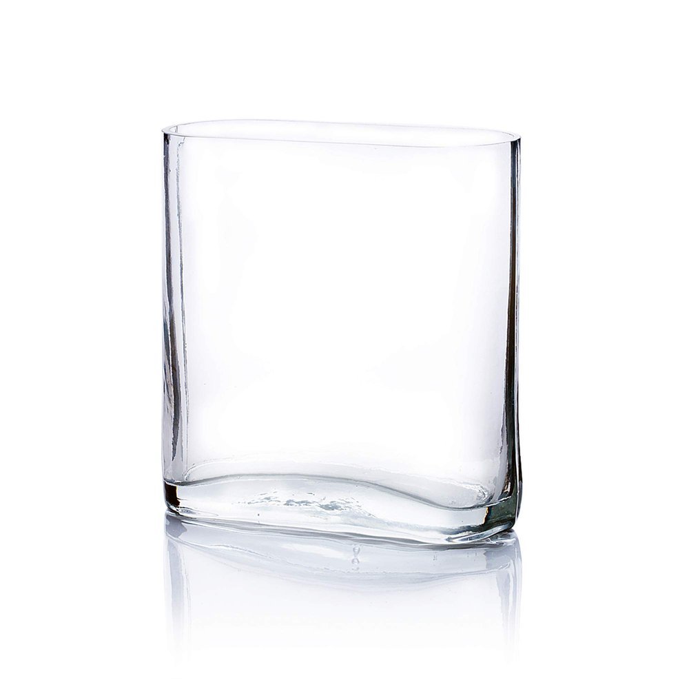 WGV Tall Rectangle Block Vase, Width 3", Length 7", Height 8", Clear Round Glass Floral Container Wedding Party Event Home Office Decor, 1 Piece