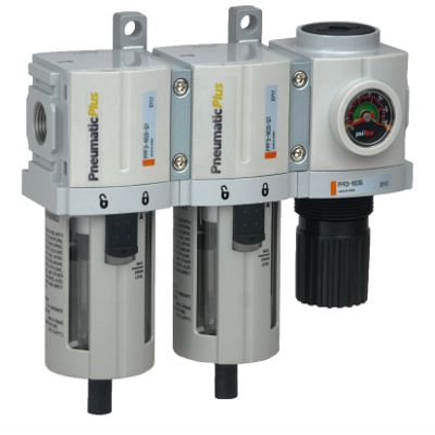 PneumaticPlus PPC3C-N02G Compressed Air Drying System- Particulate Air Filter, Coalescing Filter & Air Pressure Regulator Combo 1/4" NPT (High Flow), Poly Bowl with Guard, Manual Drain