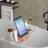 iPEGTOP Stainless Steel Bathtub Caddy Tray - Over Bath Tub Racks Shower Organizer with Extending Sides, Removable Wine Glass Book Holder view 2