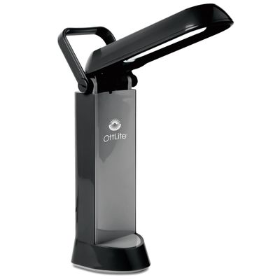 OttLite Folding Task Lamp, Black Multi-Position Shade, Fold-Up Design, Portable Handle, Low Heat, Low Glare Illumination, Fits Desks & Workstations