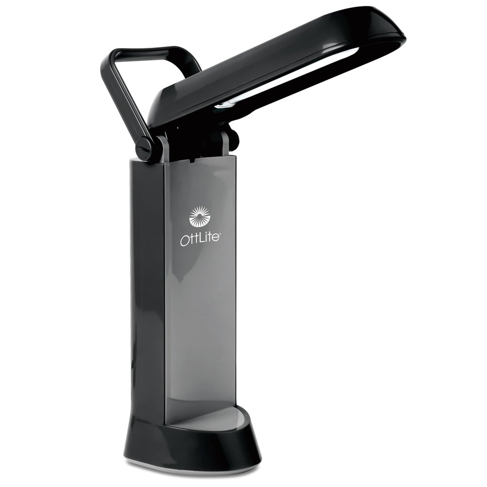 OttLite Folding Task Lamp, Black Multi-Position Shade, Fold-Up Design, Portable Handle, Low Heat, Low Glare Illumination, Fits Desks & Workstations
