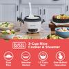 BLACK+DECKER 3-Cup Rice Cooker, RC503, 1.5-cup Uncooked Rice, Steaming Basket, Removable Non-Stick Bowl, One Touch, White view 2