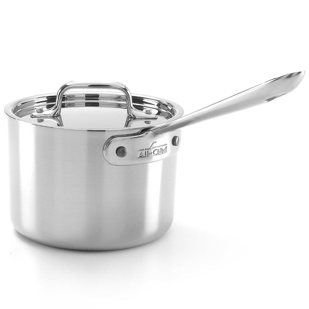 All-Clad D5 5-Ply Brushed Stainless Steel Sauce Pan 2 Quart Induction Oven Broiler Safe 600F Pots and Pans, Cookware Silver