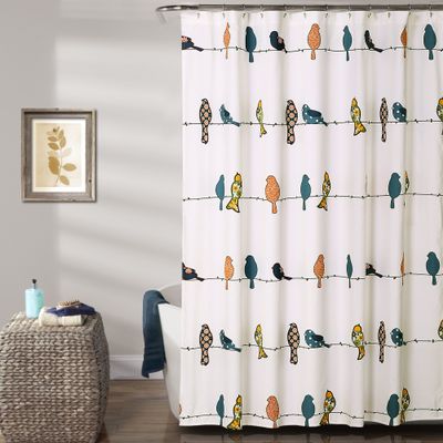 Lush Decor Rowley Birds Shower Curtain, 72 W x 72 L, Multi - Colorful Floral Bird Pattern - Whimsical & Playful Bird Shower Curtain - Farmhouse, Coastal, & Boho Bathroom Decor