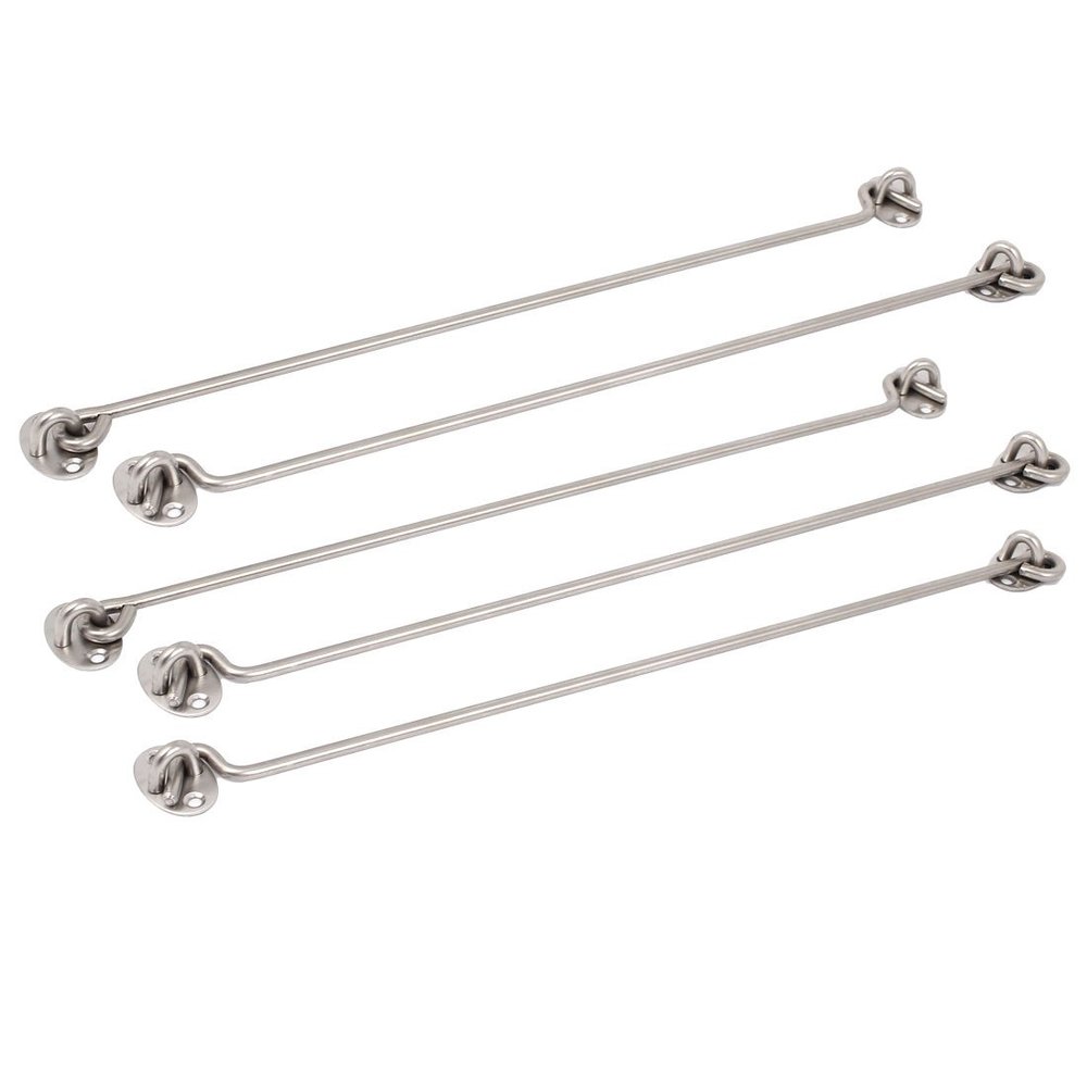 uxcell 400mm Stainless Steel Cabin Hooks Eye Latch Door Gate Swivel Window Hook with Mounting Screws 5pcs