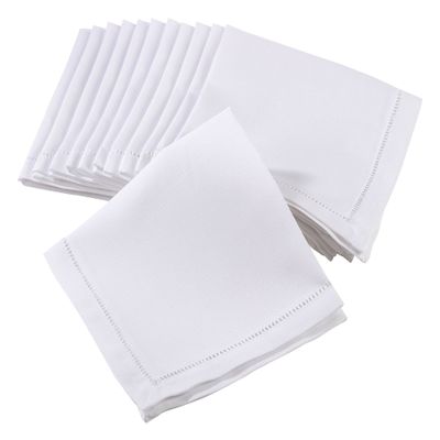 SARO LIFESTYLE Hemstitched Border Dinner Napkin (Set of 12), White, 20"x20"