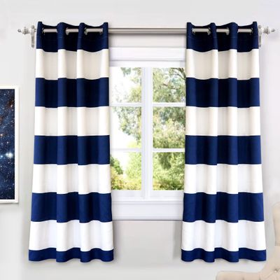 DriftAway Navy Striped Room Darkening Curtains Patriotic Horizontal Stripe Classic Grommet Drapes for Bedroom Living Room Thermal Insulated Panels for Boys Kids Holidays July 4th Labor Day