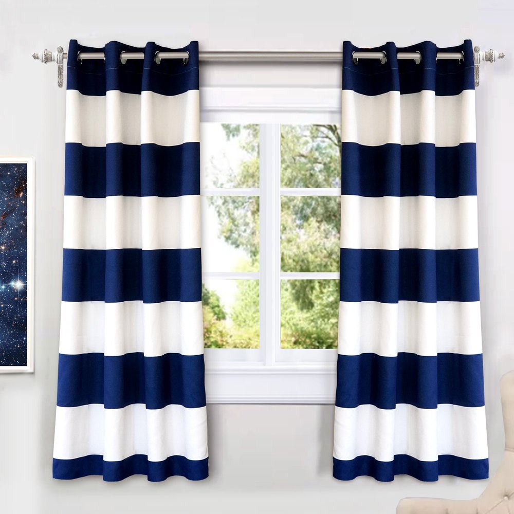 DriftAway Navy Striped Room Darkening Curtains Patriotic Horizontal Stripe Classic Grommet Drapes for Bedroom Living Room Thermal Insulated Panels for Boys Kids Holidays July 4th Labor Day