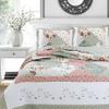 Cozy Line Home Fashions Floral Real Patchwork Green Peach Scalloped Edge Country 100% Cotton Quilt Bedding Set, Reversible Coverlet Bedspread (Celia, Twin - 2 Piece) view 2